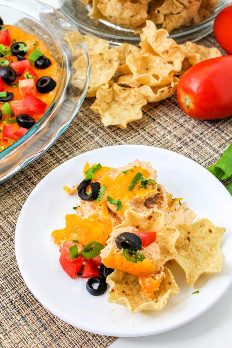 serving plate with taco dip and chips